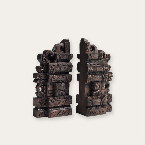 Wood Carved Temple Door Bookends